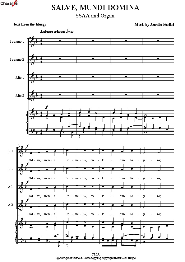 Aurelio Porfiri: Salve, Mundi Domina – SSAA Choir and Organ | Choralife ...
